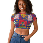Haiti Christmas Raglan Cropped T shirt Patchwork Style