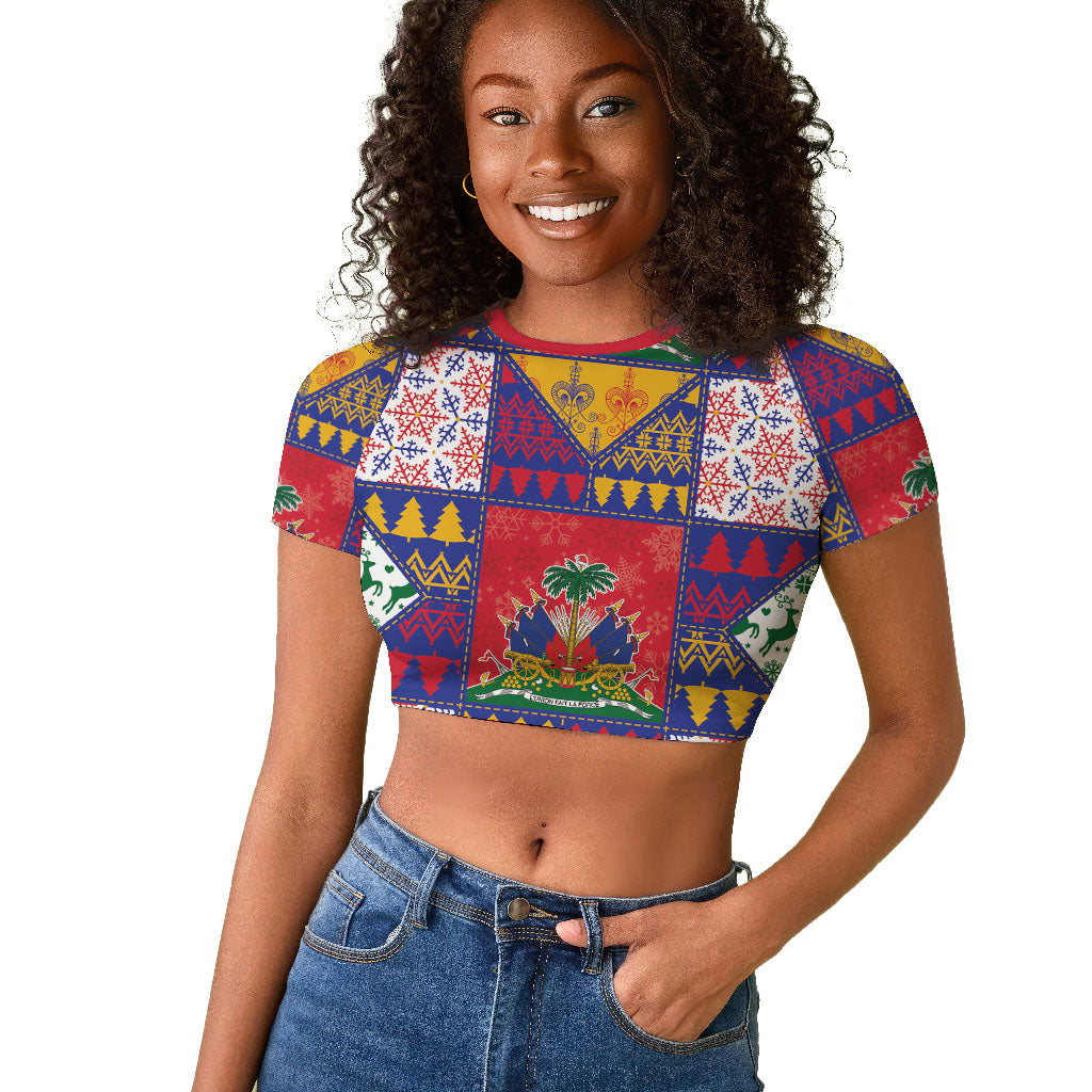 Haiti Christmas Raglan Cropped T shirt Patchwork Style