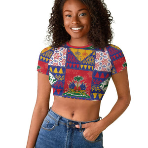 Haiti Christmas Raglan Cropped T shirt Patchwork Style