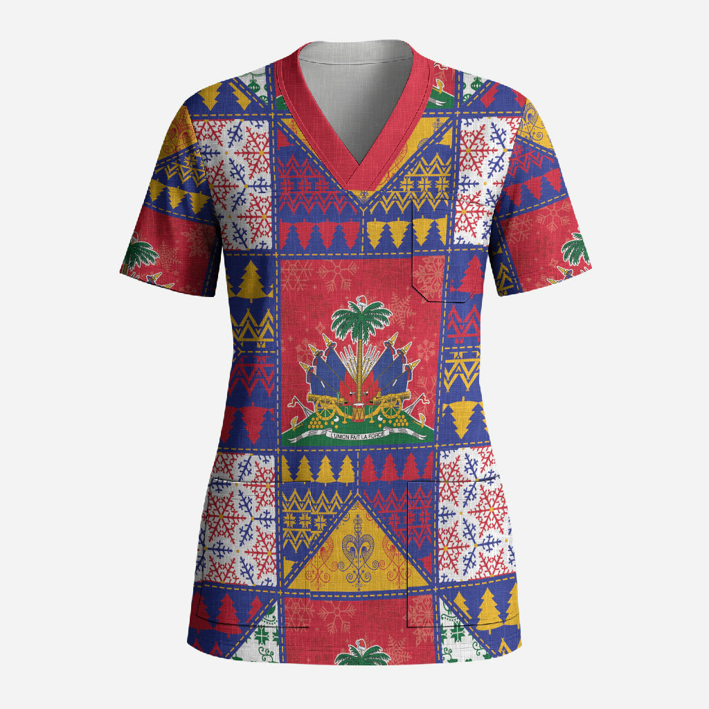 Haiti Christmas Scrub Top Patchwork Style