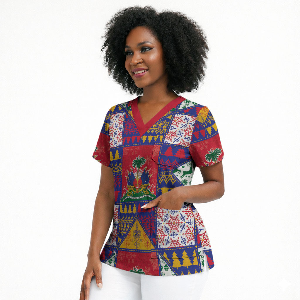 Haiti Christmas Scrub Top Patchwork Style