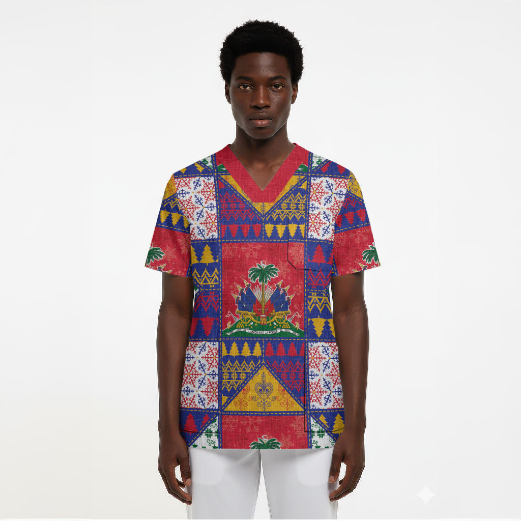 Haiti Christmas Scrub Top Patchwork Style