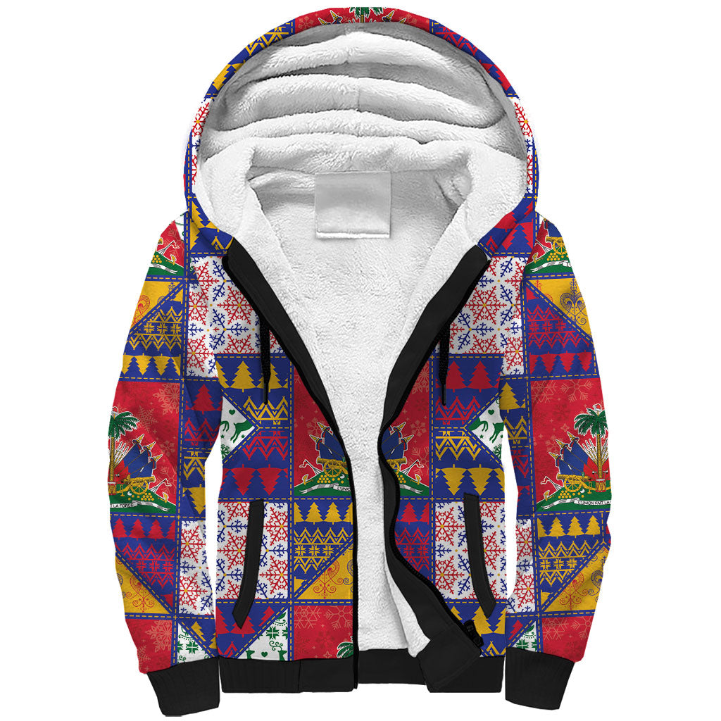 Haiti Christmas Sherpa Hoodie Patchwork Style