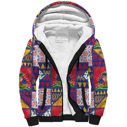 Haiti Christmas Sherpa Hoodie Patchwork Style