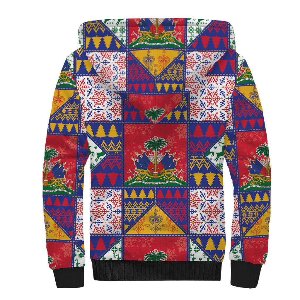Haiti Christmas Sherpa Hoodie Patchwork Style