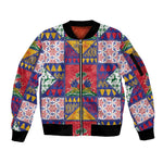 Haiti Christmas Sleeve Zip Bomber Jacket Patchwork Style