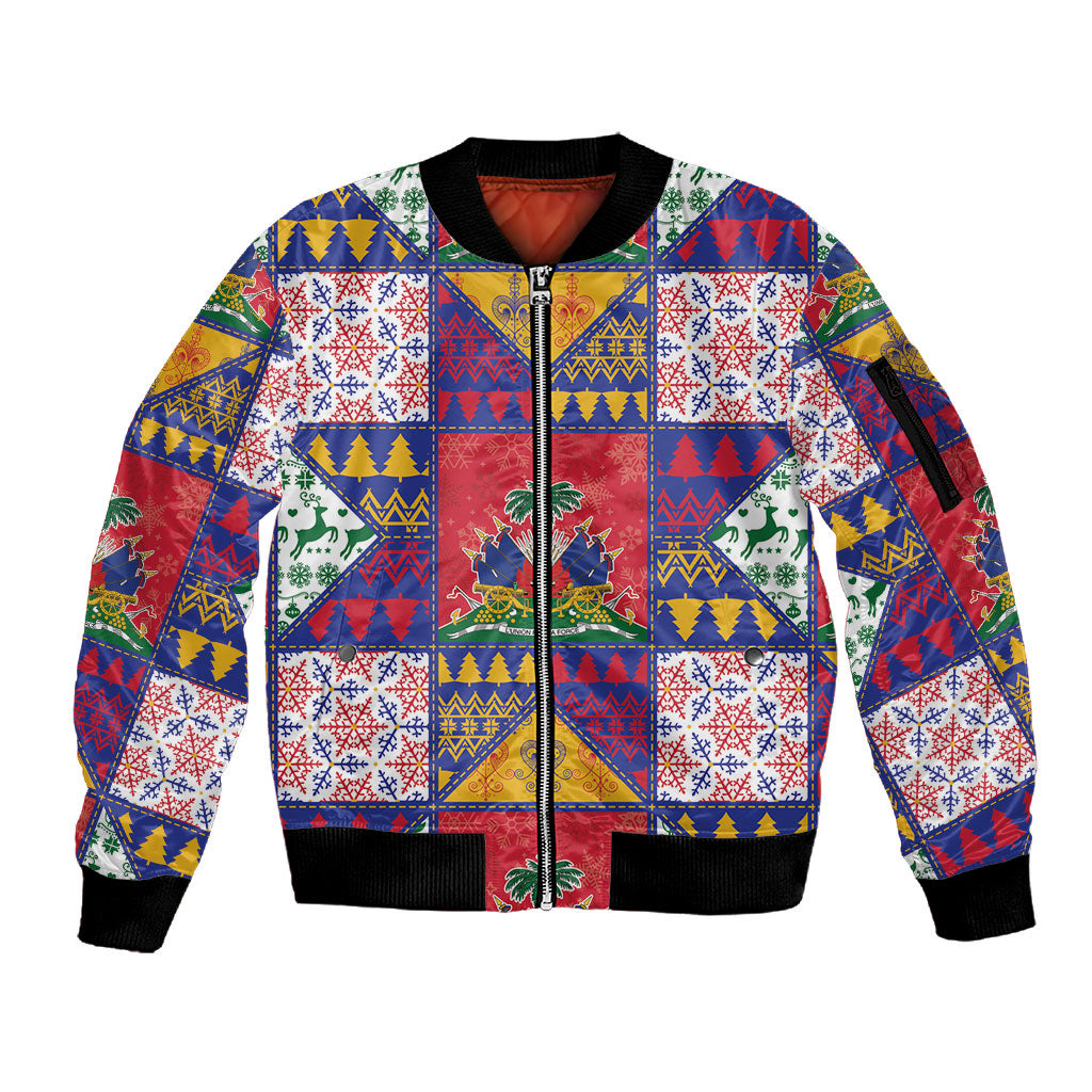 Haiti Christmas Sleeve Zip Bomber Jacket Patchwork Style