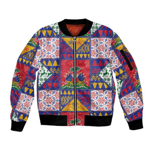 Haiti Christmas Sleeve Zip Bomber Jacket Patchwork Style