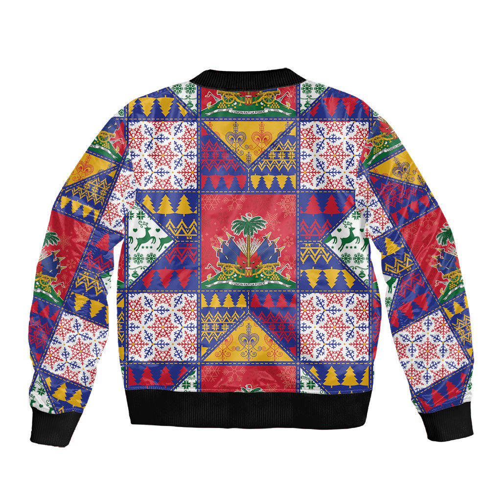 Haiti Christmas Sleeve Zip Bomber Jacket Patchwork Style