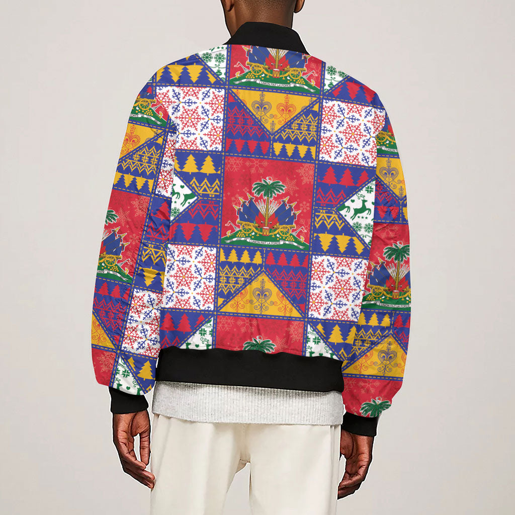 Haiti Christmas Sleeve Zip Bomber Jacket Patchwork Style