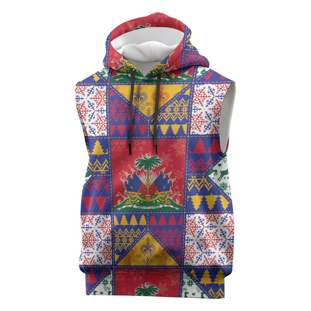 Haiti Christmas Sleeveless Hoodie Patchwork Style