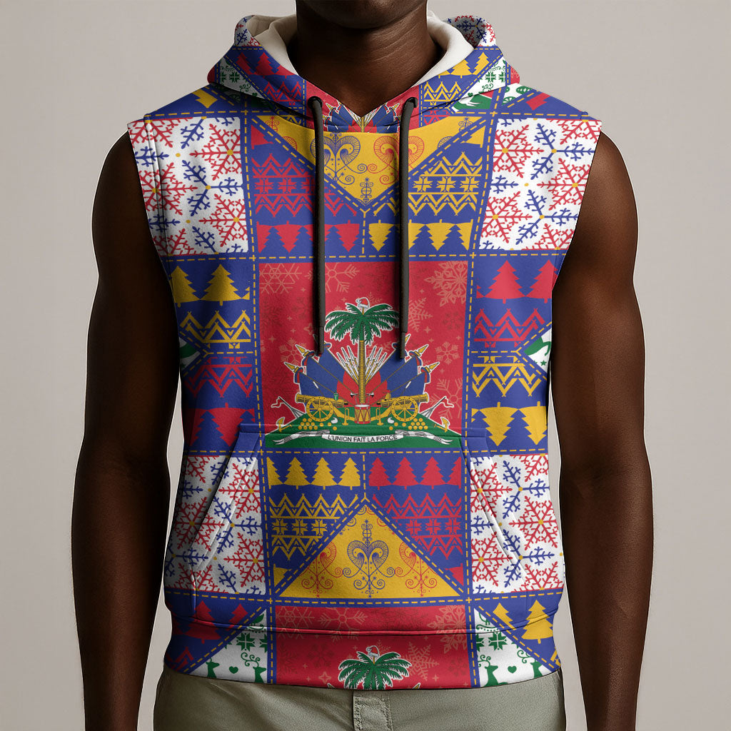 Haiti Christmas Sleeveless Hoodie Patchwork Style