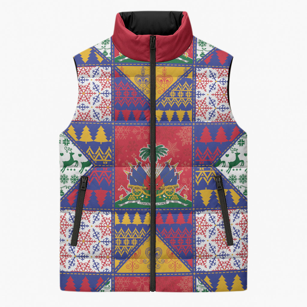 Haiti Christmas Sleeveless Puffer Jacket Patchwork Style