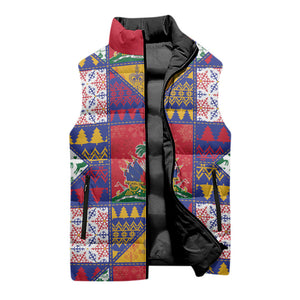 Haiti Christmas Sleeveless Puffer Jacket Patchwork Style