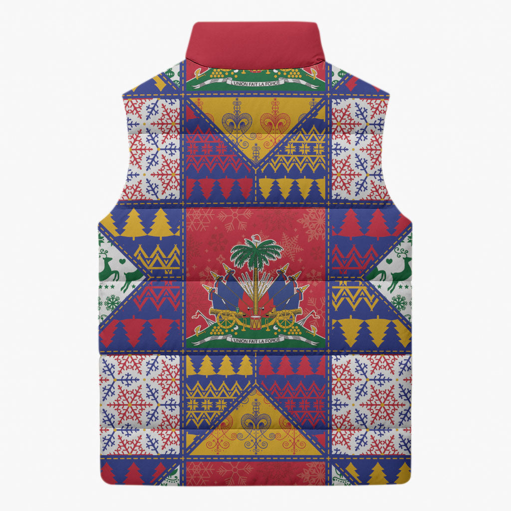 Haiti Christmas Sleeveless Puffer Jacket Patchwork Style