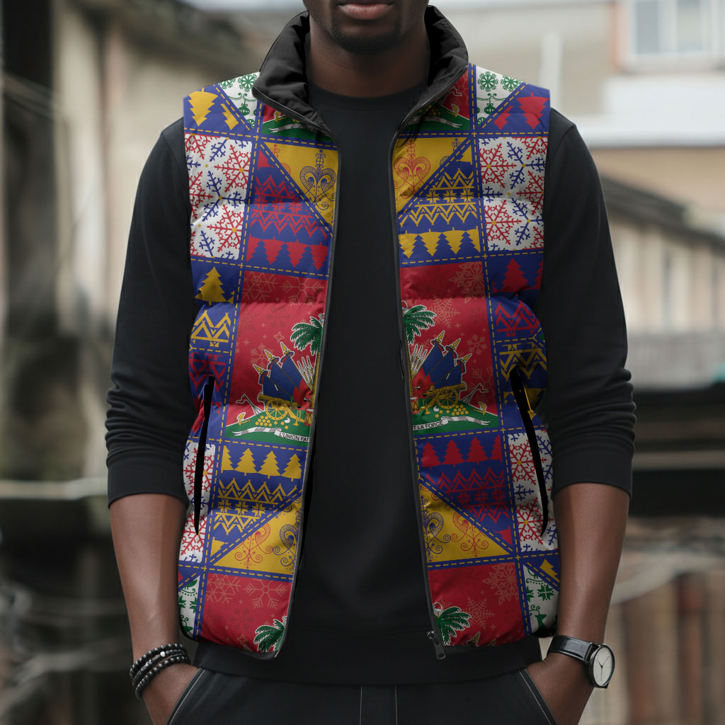 Haiti Christmas Sleeveless Puffer Jacket Patchwork Style