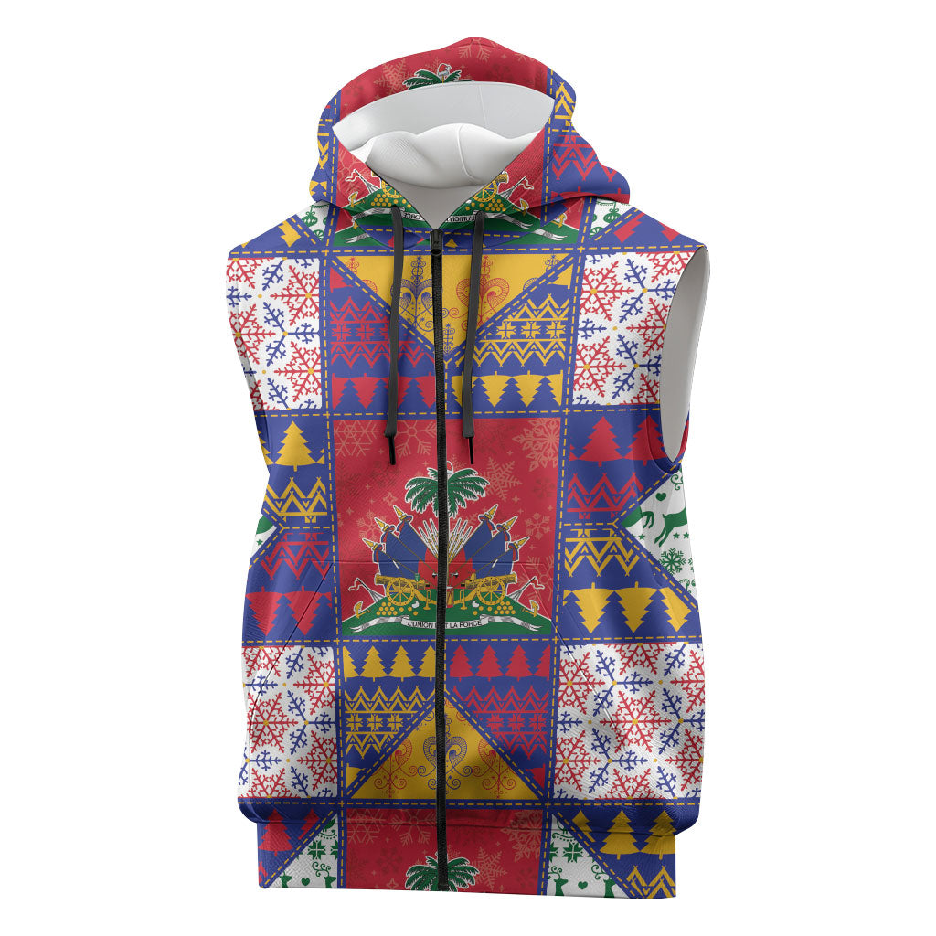 Haiti Christmas Sleeveless Zip Hoodie Patchwork Style