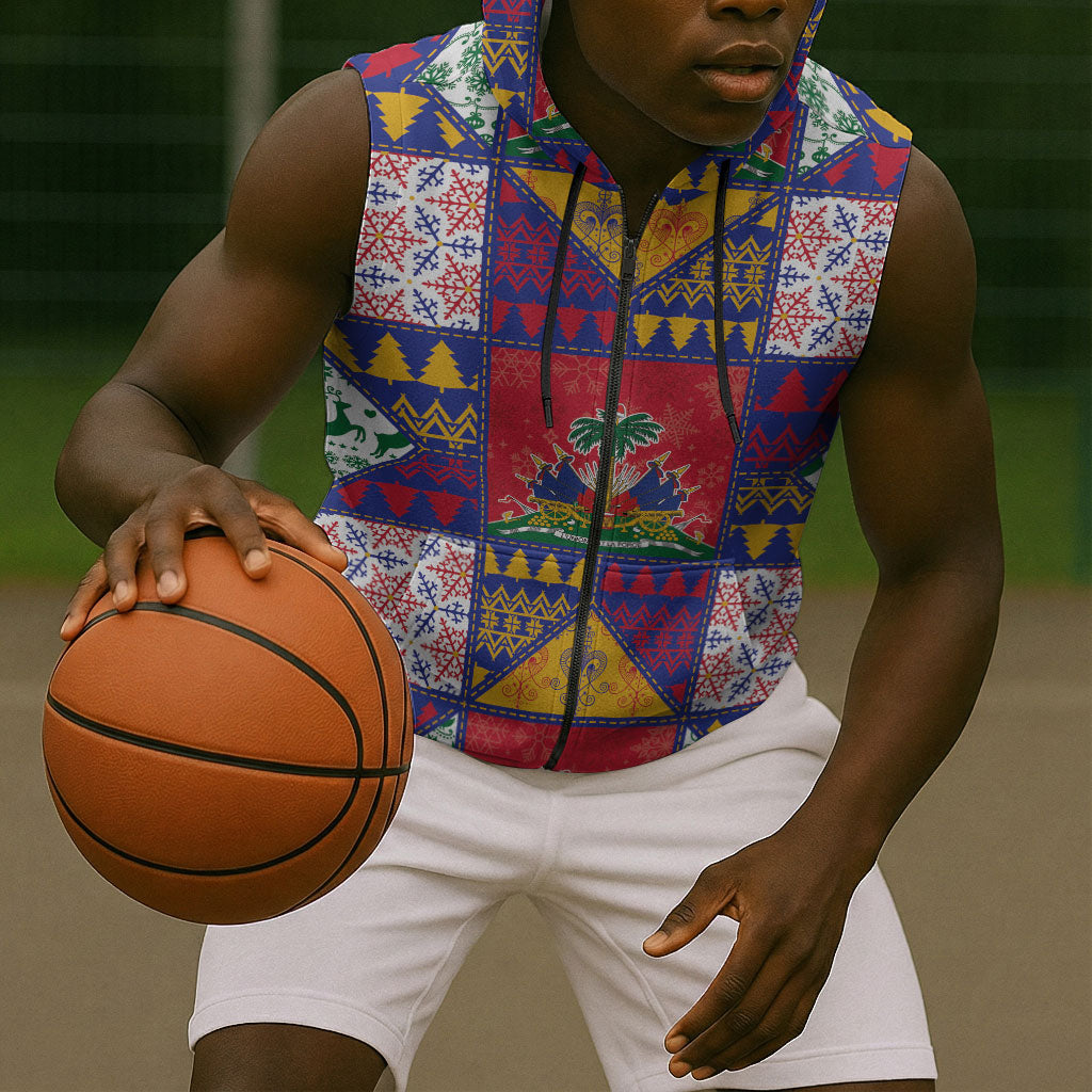 Haiti Christmas Sleeveless Zip Hoodie Patchwork Style