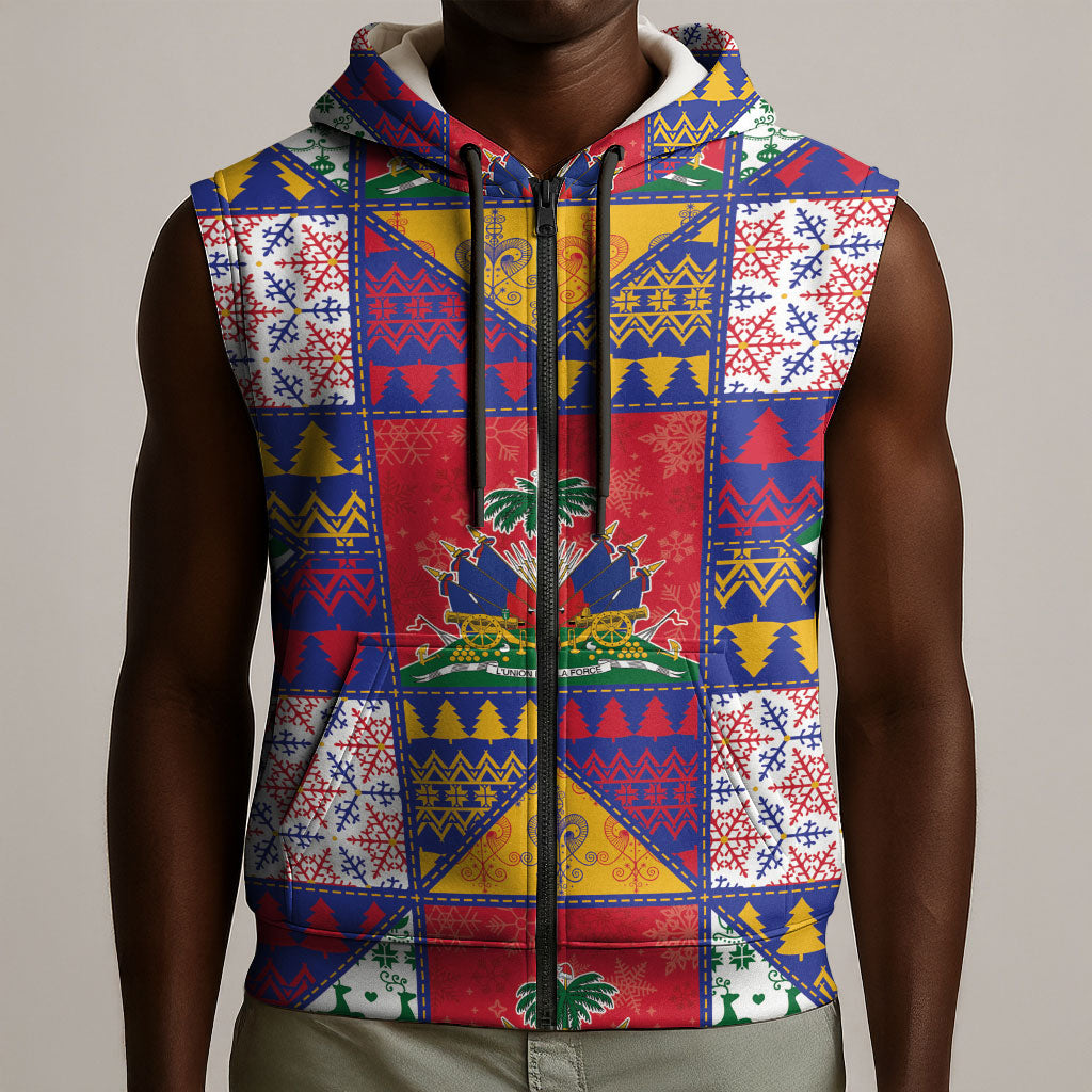 Haiti Christmas Sleeveless Zip Hoodie Patchwork Style