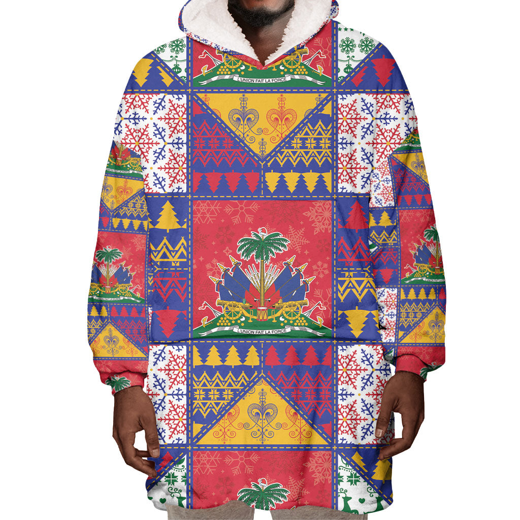 Haiti Christmas Wearable Blanket Hoodie Patchwork Style