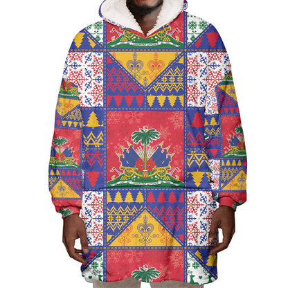 Haiti Christmas Wearable Blanket Hoodie Patchwork Style