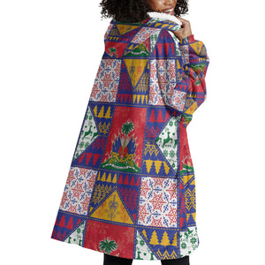 Haiti Christmas Wearable Blanket Hoodie Patchwork Style