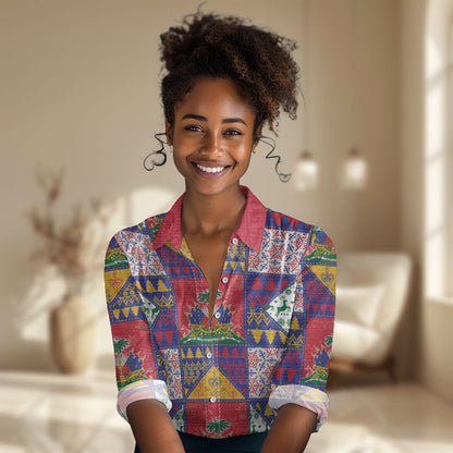 Haiti Christmas Women Casual Shirt Patchwork Style