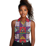 Haiti Christmas Women Sleeveless Polo Shirt Patchwork Style