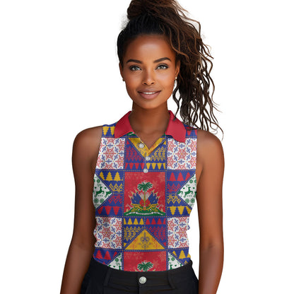 Haiti Christmas Women Sleeveless Polo Shirt Patchwork Style
