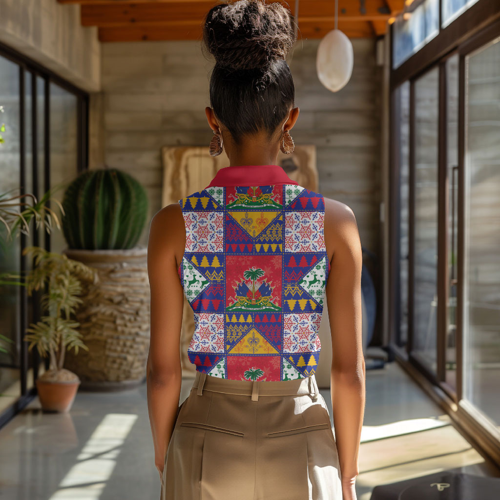 Haiti Christmas Women Sleeveless Polo Shirt Patchwork Style
