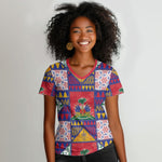 Haiti Christmas Women V-Neck T-Shirt Patchwork Style
