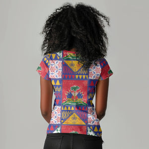 Haiti Christmas Women V-Neck T-Shirt Patchwork Style