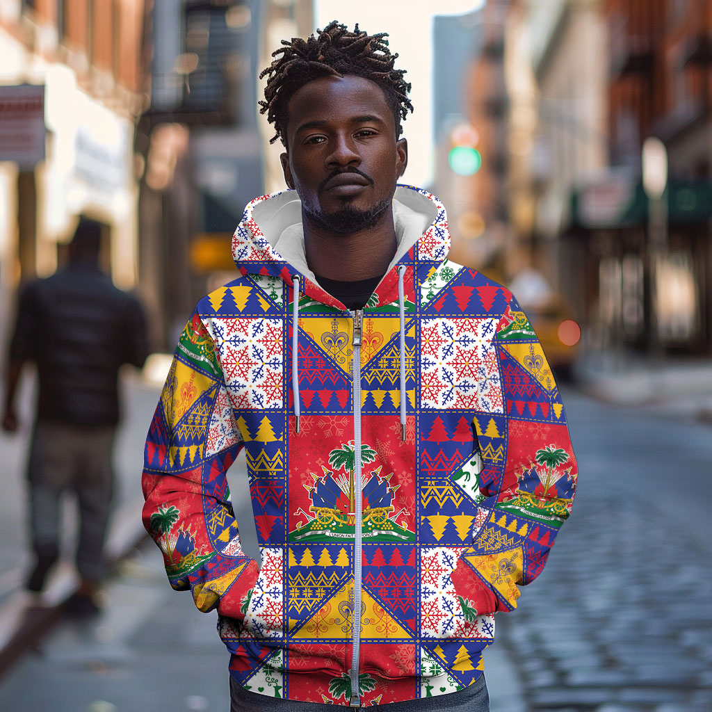 Haiti Christmas Zip Hoodie Patchwork Style