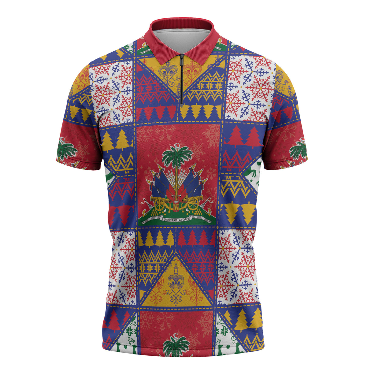 Haiti Christmas Zipper Polo Shirt Patchwork Style