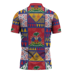 Haiti Christmas Zipper Polo Shirt Patchwork Style