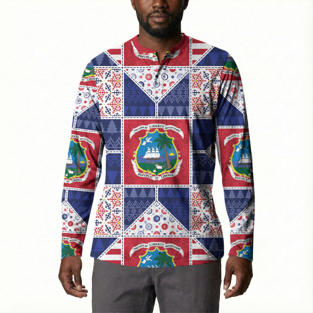 Liberia Christmas Button Sweatshirt Patchwork Style