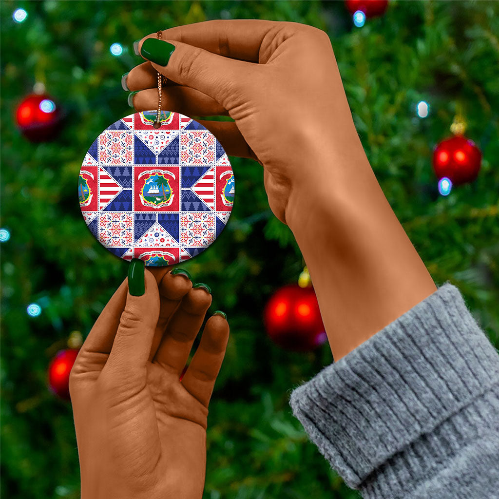 Liberia Christmas Ceramic Ornament Patchwork Style