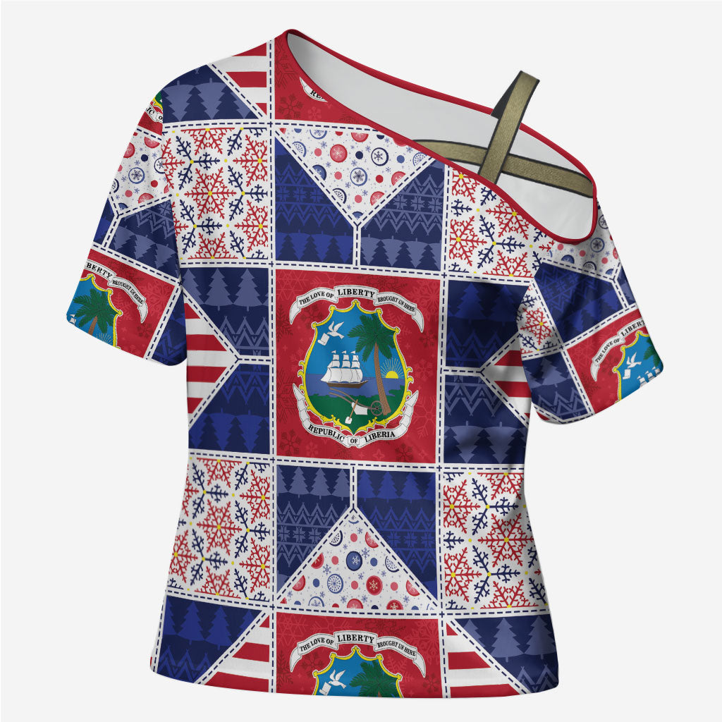 Liberia Christmas Cross Shoulder Shirt Patchwork Style