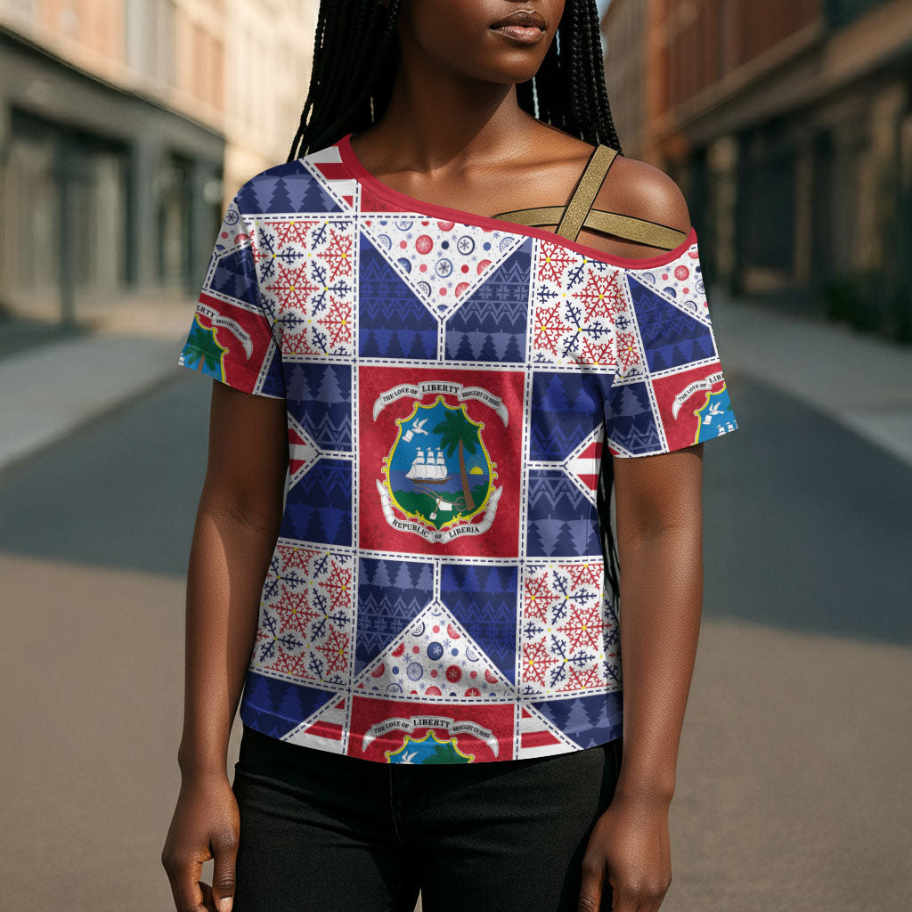 Liberia Christmas Cross Shoulder Shirt Patchwork Style