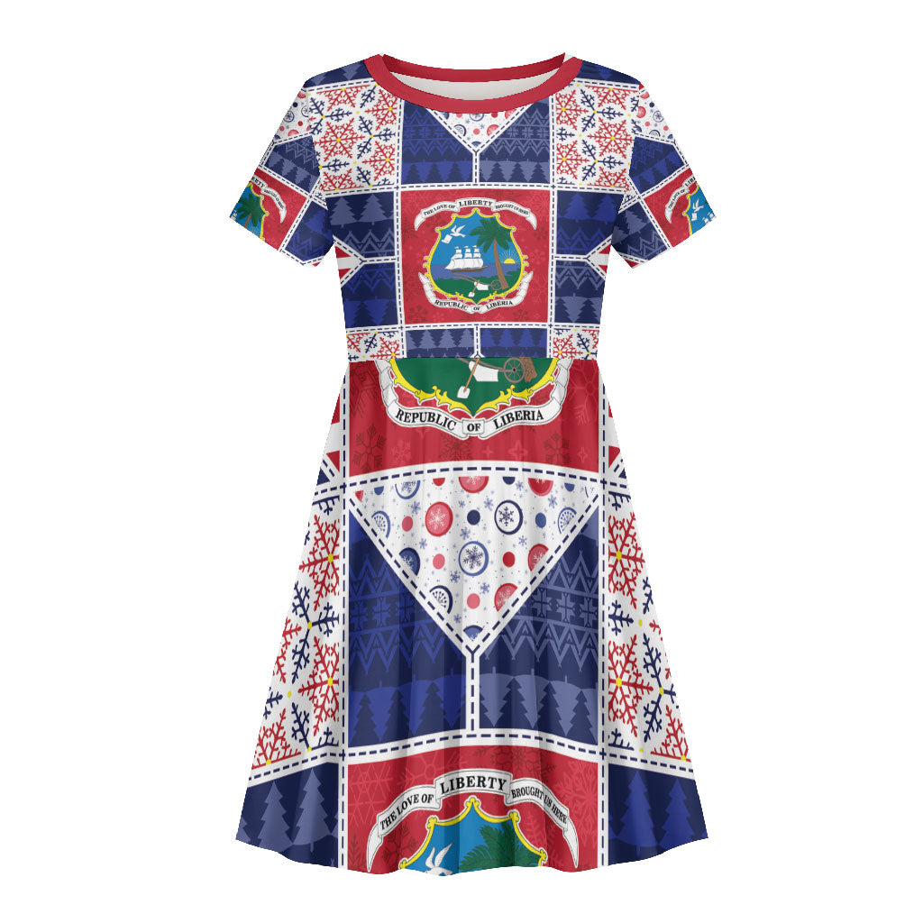 Liberia Christmas Kid Short Sleeve Dress Patchwork Style