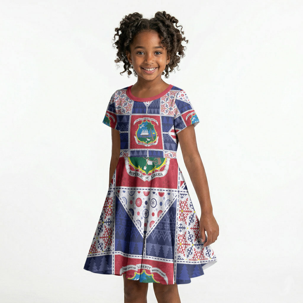 Liberia Christmas Kid Short Sleeve Dress Patchwork Style