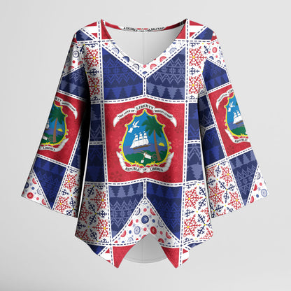 Liberia Christmas Kimono Sleeve Blouse Patchwork Style