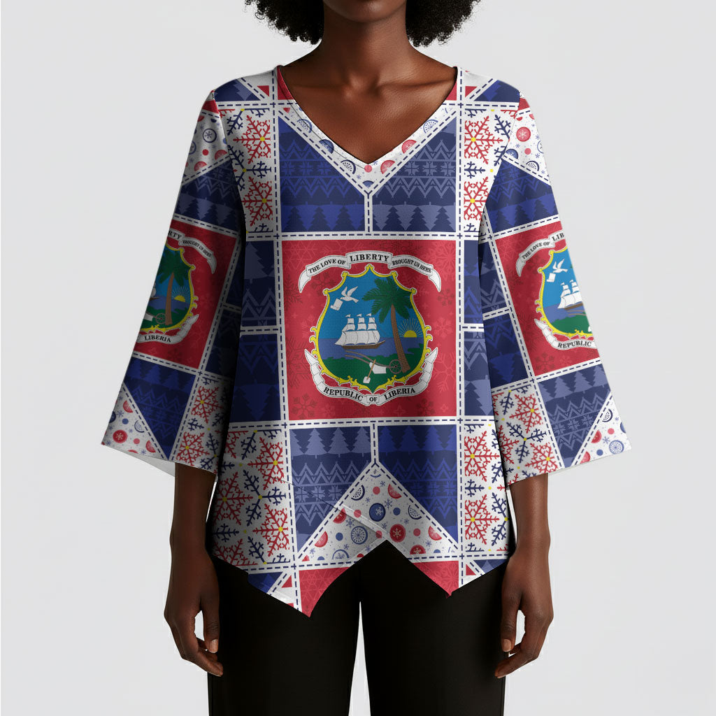 Liberia Christmas Kimono Sleeve Blouse Patchwork Style