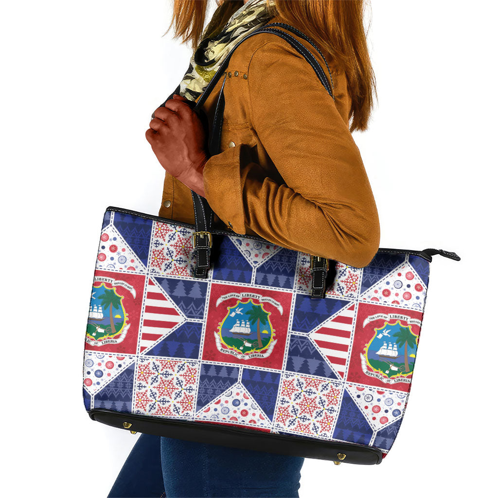 Liberia Christmas Leather Tote Bag Patchwork Style