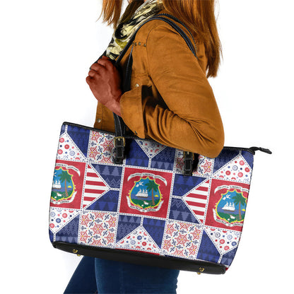 Liberia Christmas Leather Tote Bag Patchwork Style