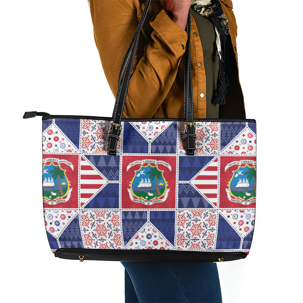 Liberia Christmas Leather Tote Bag Patchwork Style