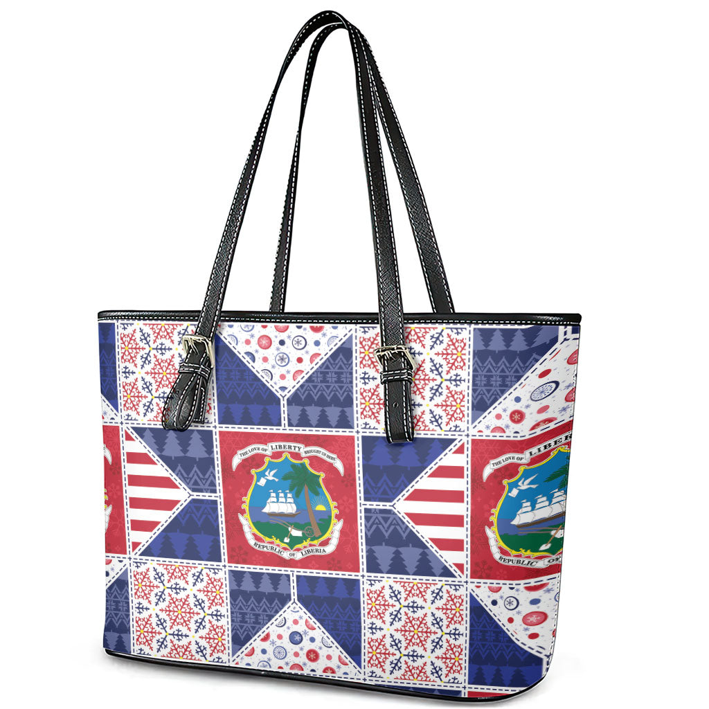 Liberia Christmas Leather Tote Bag Patchwork Style