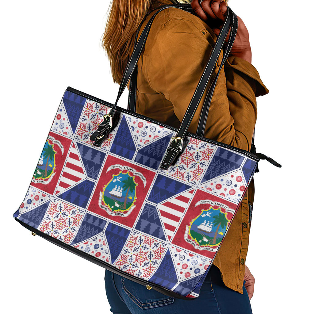 Liberia Christmas Leather Tote Bag Patchwork Style