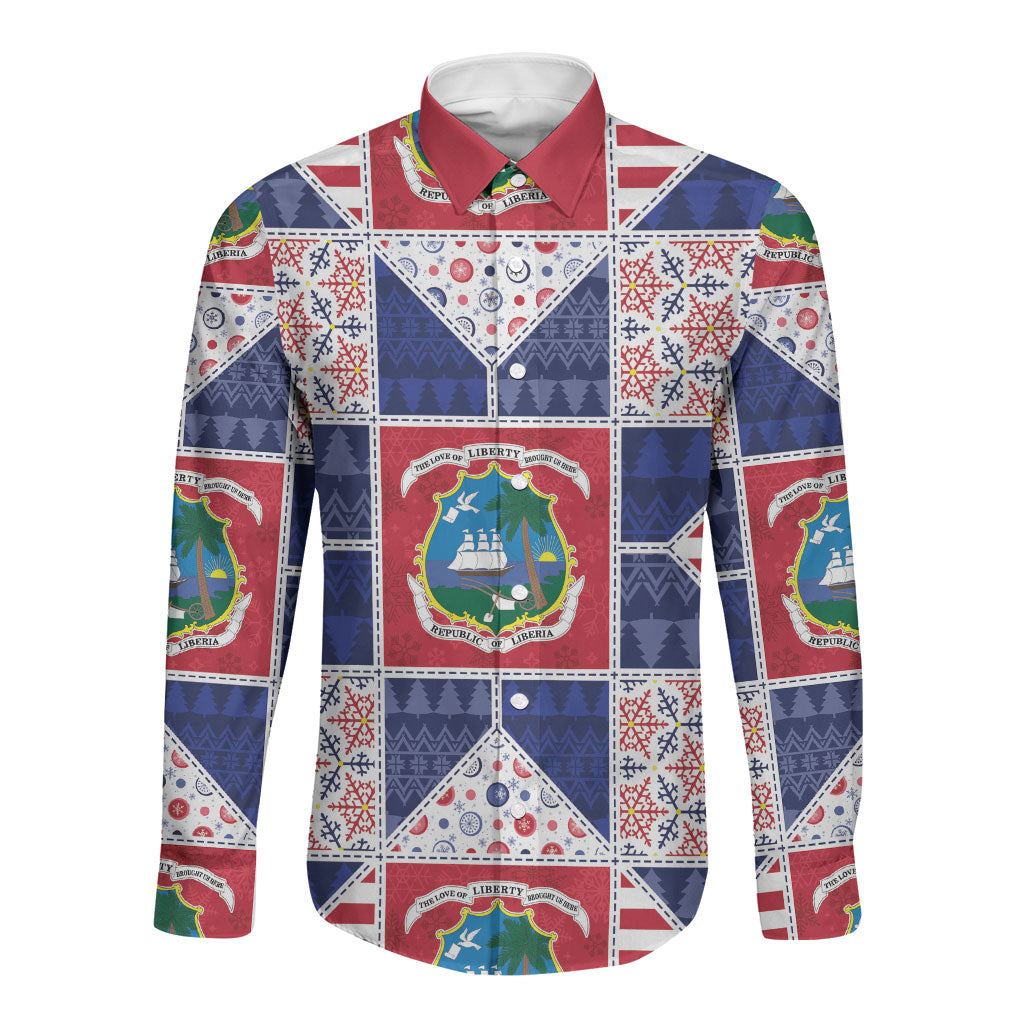 Liberia Christmas Long Sleeve Button Shirt Patchwork Style