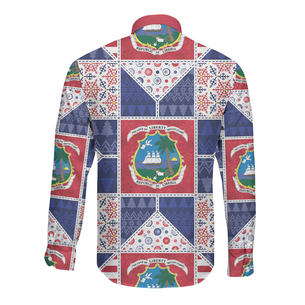 Liberia Christmas Long Sleeve Button Shirt Patchwork Style